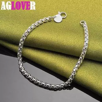 Ювелирные изделия-браслет-цепочка из стерлингового серебра 925 пробы диаметром 4 мм в круглой коробке 20cm