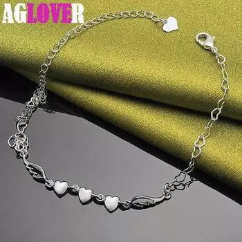 Ювелирные изделия-браслет-цепочка из стерлингового серебра 925 пробы с полным сердцем 20cm