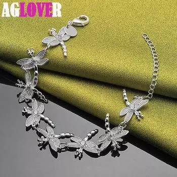 Ювелирные изделия-браслет-цепочка из стерлингового серебра 925 пробы с цирконом AAA и 8 стрекозами 20cm