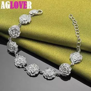 Ювелирные изделия-браслет-цепочка из стерлингового серебра 925 пробы с розой и цветком 20cm