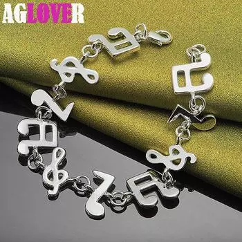 Ювелирные изделия-браслет-цепочка из стерлингового серебра 925 пробы с музыкальным символом 20cm