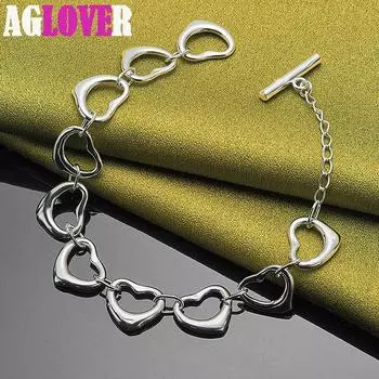 Ювелирные изделия-браслет-цепочка из стерлингового серебра 925 пробы с полным сердцем 20cm