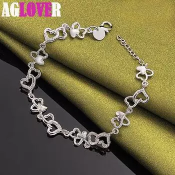 Ювелирные изделия-браслет-цепочка из стерлингового серебра 925 пробы с цирконием AAA и полным сердцем 20cm