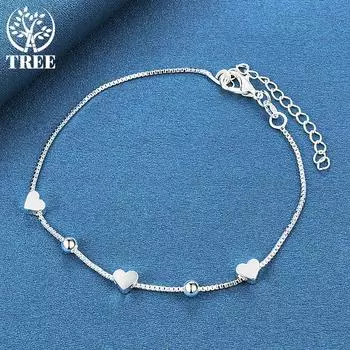 Ювелирные изделия-браслет-цепочка из стерлингового серебра 925 пробы с круглыми бусинами в форме сердца 20cm