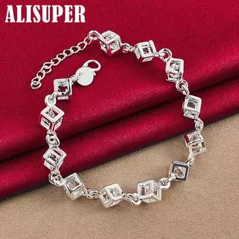 Ювелирные изделия-браслет-цепочка из стерлингового серебра 925 пробы с квадратным цирконом ААА 20cm