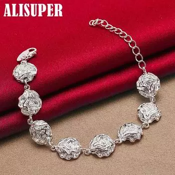 Ювелирные изделия-браслет-цепочка из стерлингового серебра 925 пробы с розой и цветком 20cm