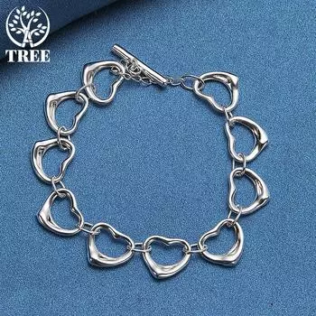 Ювелирные изделия-браслет-цепочка из стерлингового серебра 925 пробы с полным сердцем 20cm