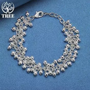 Ювелирные изделия-браслет-цепочка из стерлингового серебра 925 пробы с матовыми матовыми виноградными бусинами 20cm