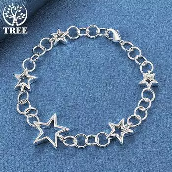 Ювелирные изделия-браслет-цепочка из стерлингового серебра 925 пробы с полной пятиконечной звездой 20cm