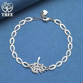 Ювелирные изделия-браслет-цепочка из стерлингового серебра 925 пробы с деревом и сердцем 20cm