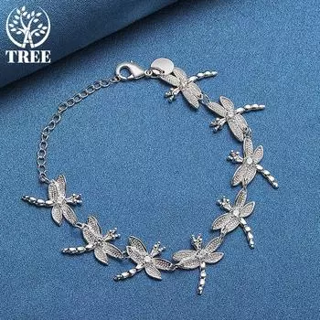 Ювелирные изделия-браслет-цепочка из стерлингового серебра 925 пробы с цирконом AAA и 8 стрекозами 20cm