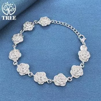 Ювелирные изделия-браслет-цепочка из стерлингового серебра 925 пробы с цветком розы 20cm