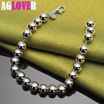 Ювелирные изделия-браслет-цепочка из стерлингового серебра 925 пробы диаметром 6 мм с шариками и бусинами 20cm