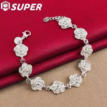 Ювелирные изделия-браслет-цепочка из стерлингового серебра 925 пробы с цветком розы 20cm