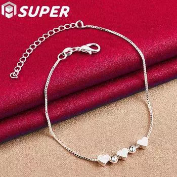 Ювелирные изделия-браслет-цепочка из стерлингового серебра 925 пробы с круглыми бусинами в форме сердца 20cm