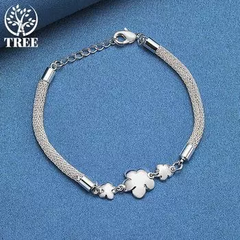 Ювелирные изделия-браслет-цепочка из стерлингового серебра 925 пробы с тремя сливами и розами 20cm