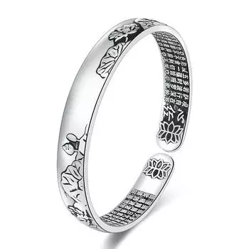 Ювелирные изделия, браслет Дзен Сутра, женский винтажный браслет Будды Сутры, регулируемый браслет, браслет с сердцем лотоса, посеребренный браслет Adjustable size
