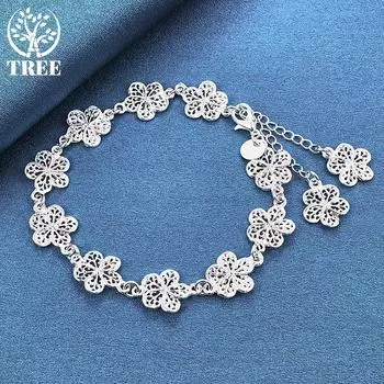Ювелирные изделия-браслет из стерлингового серебра 925 пробы с полным цветком 20cm