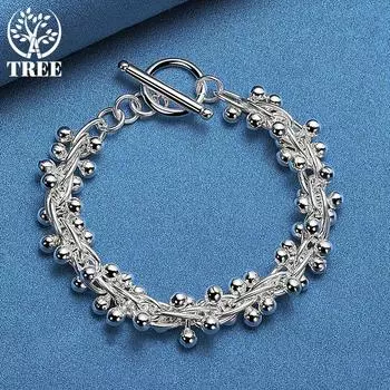 Ювелирные изделия-браслет из стерлингового серебра 925 пробы с гладкими виноградными бусинами 20cm