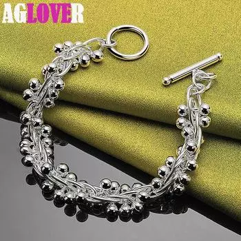 Ювелирные изделия-браслет из стерлингового серебра 925 пробы с гладкими виноградными бусинами 20cm