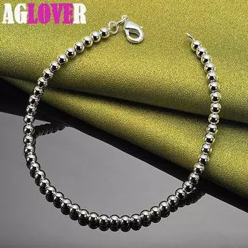 Ювелирные изделия-браслет из стерлингового серебра 925 пробы с гладкими бусинами диаметром 4 мм 20cm