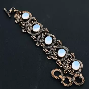 Ювелирные изделия-браслет ручной работы из чистой медной проволоки с молочным опалом и драгоценным камнем 7-8 Inches белый