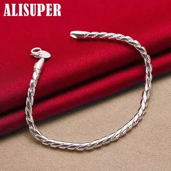 Ювелирные изделия браслета из стерлингового серебра 925 пробы с винтом и цепочкой в виде змеи диаметром 4 мм 20cm