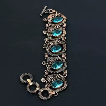 Ювелирные изделия браслета ручной работы из чистой медной проволоки с синим топазом и драгоценным камнем на День памяти 7-8 Inches синий