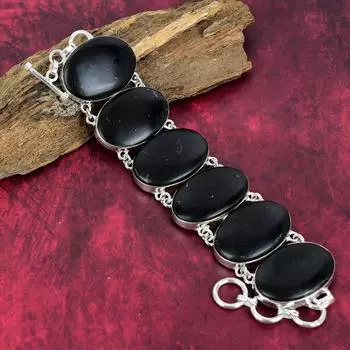 Ювелирные изделия-браслеты из шунгита, Ювелирные изделия из стерлингового серебра 925 пробы, Регулируемый браслет-цепочка, Свадебный подарок Мемориальные украшения ручной работы из драгоценных камней 8 Inches With Adjustable чёрный