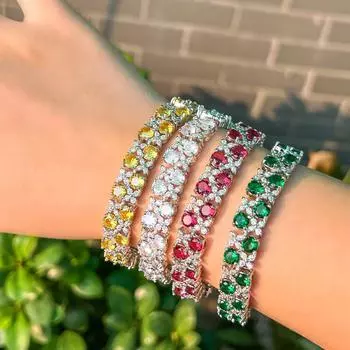 Ювелирные изделия CMM, двухслойный круглый кубический цирконий, элегантный лист в форме цветка, женский вечерний, свадебный теннисный браслет с цирконием для невест рубиновый