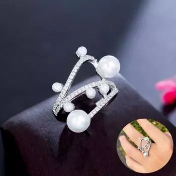 Ювелирные изделия CMM Эксклюзивный дизайн белоснежного искусственного жемчуга с регулируемым геометрическим отверстием для женщин серебряный