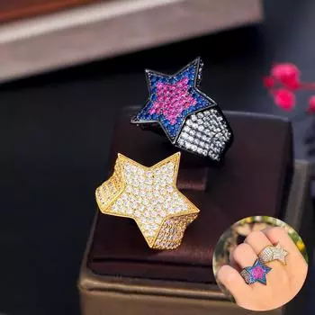 Ювелирные изделия CMM, роскошные большие массивные кольца с микро цирконием, эффектные кольца на палец с пентаграммой для женщин, вечерние ювелирные изделия, подарок 7 золотой