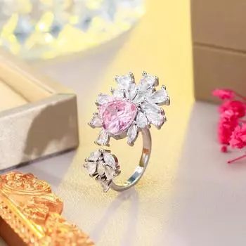 Ювелирные изделия CMM в богемном стиле с розовым цветком, большое регулируемое геометрическое кольцо с цирконом серебряный