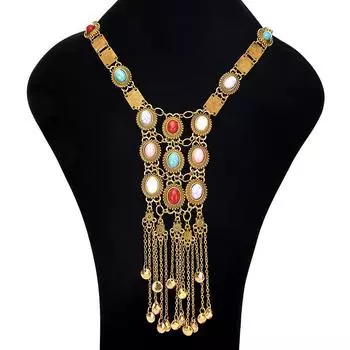 Ювелирные изделия Длинное ожерелье Bohemian Manifesto Ethnic Tribe Lady Retro Rhinestones Fashion Lady Ожерелье золотой
