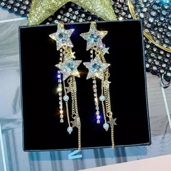 Ювелирные изделия Длинные серьги-капли с кристаллами и блестящими звездами Серьги-кисточки Серьги-гвоздики Серьги-подвески белый