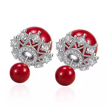 Ювелирные изделия для девочек, серебряные серьги S925, рождественский подарок, красные ажурные кружевные серьги-гвоздики для женщин, свадебный подарок, женская мода, циркон