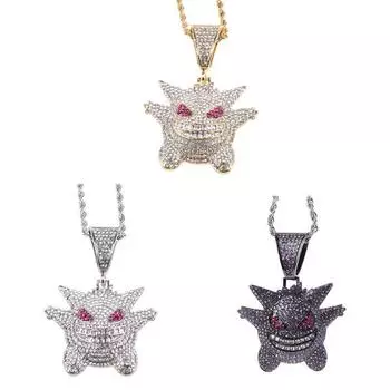 Ювелирные изделия для мужчин в стиле рок-панк Iced Out, блестящая маска с бриллиантами CZ, Генгар, вампир, бык, кулон, ожерелье фиолетовый