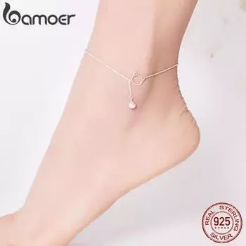 Ювелирные изделия для ног BAMOER, простой браслет с колокольчиком и кошкой для лодыжки, настоящее твердое серебро 925 пробы SCT003