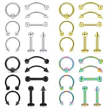 Ювелирные изделия для пирсинга, комплект для пирсинга, комплект для пирсинга из нержавеющей стали, язык, козелок, хрящ, кольцо для бровей, кольцо в носу, пирсинг для губ, украшения для тела белый