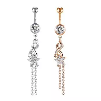 Ювелирные изделия для пирсинга, кулон, длинная пятиконечная звезда, кисточка, циркон, пряжка для пупка, аксессуары для танца живота, ногти для пупка