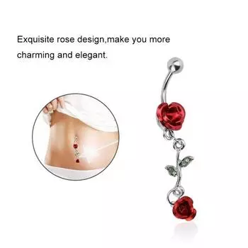 Ювелирные изделия для пирсинга, роза, красный цветок, горный хрусталь, висячее кольцо в виде пупка, штанги, кольцо на пуговицах для бара красный