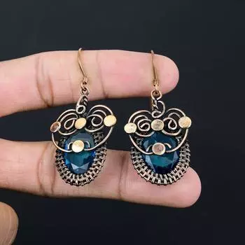 Ювелирные изделия для сережек ручной работы из чистой медной проволоки с синим топазом и драгоценным камнем на День памяти 2.56 Inches синий