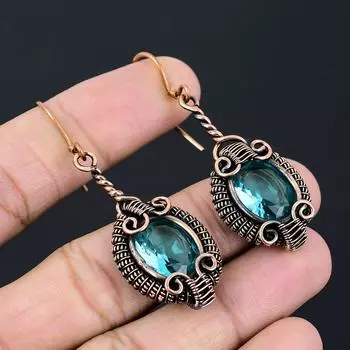 Ювелирные изделия для сережек ручной работы из чистой медной проволоки с синим топазом и драгоценным камнем на День памяти 2.56 Inches синий