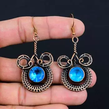 Ювелирные изделия для сережек ручной работы из чистой медной проволоки с синим топазом и драгоценным камнем на День памяти 2.56 Inches синий