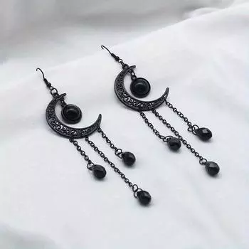 Ювелирные изделия для ушей на Хэллоуин, резные золотые лунные цепочки, дизайн с кисточками, висячие серьги в готическом стиле, женский подарок чёрный