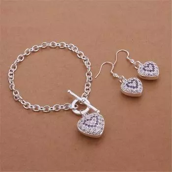 Ювелирные изделия для вечеринки, изысканный романтический браслет с кристаллами циркона, серьги-подвески, модный женский комплект ювелирных изделий серебряного цвета S374