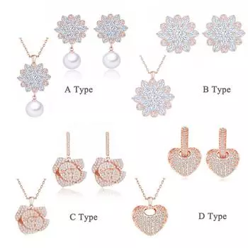 Ювелирные изделия для вечеринок CMM, цвет розового золота, различные цвета на выбор, комплект серег с подвеской и ожерелья розового золота