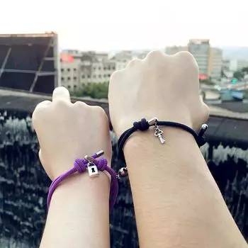 Ювелирные изделия для влюбленных Мужчины Женщины Привлекательность Ключ Замок Браслет Магнит Браслет Парный Браслет Ручная Веревка чёрный