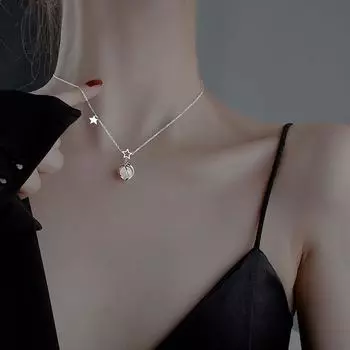Ювелирные изделия для женщин, ожерелье с подвеской в виде опаловой звезды для женщин, простое ожерелье с цирконом, женские темпераментные украшения со стразами 40+5cm белый