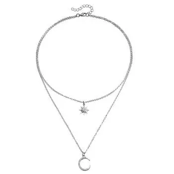 Ювелирные изделия, Двухслойное ожерелье «Солнце и Луна», инкрустированное бриллиантами, Цепочка на ключицу «Октаграмма ветра»